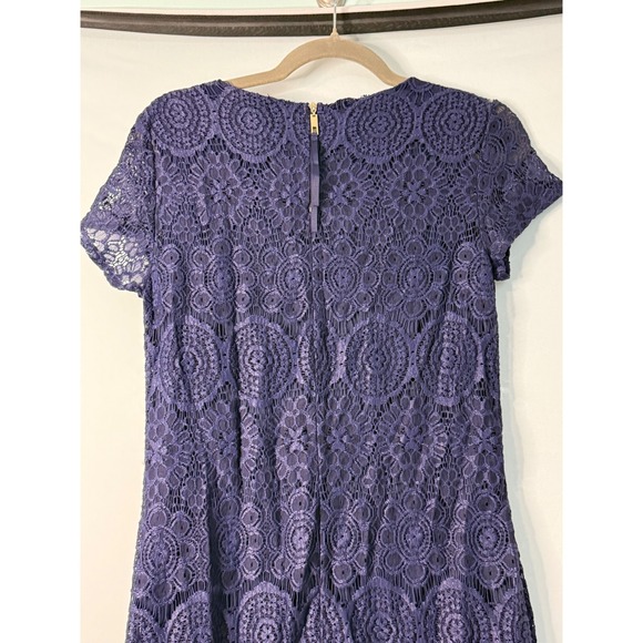 Laundry by Shelli Segal Blue Lace Sheath Dress Short Sleeve Knee Length Size 4 - Picture 8 of 11